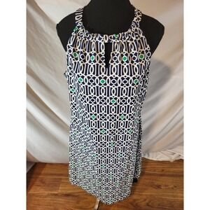 Jude Connally Lisa Catalina Cloth Dress XL Blue Keyhole Stretch Sleeveless Geo